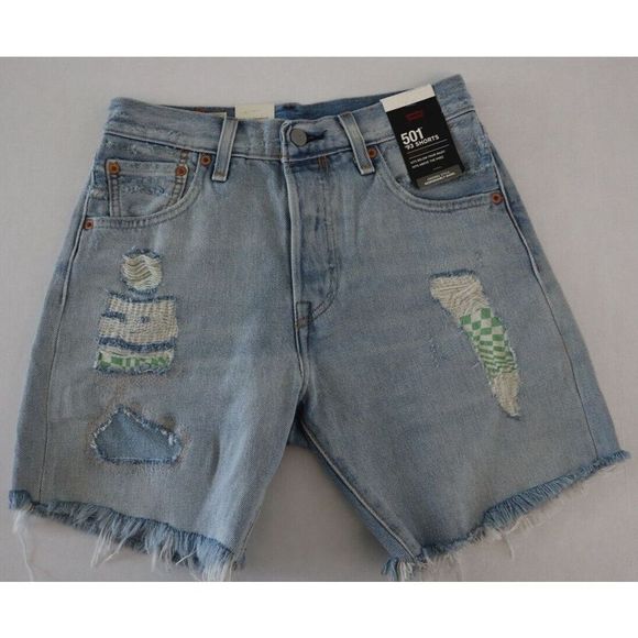 Levi's 501 '93 Men's Sz 28 Blue Paint By Numbers Cutoff 7" Denim Jean Shorts $70 - Picture 1 of 7